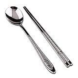 Set of 5 Turtle Carved Design Korean Traditional Table Sticky Rice Spoon and Chopsticks Stainless Steel Mukbang Cutlery