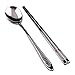 Set of 5 Turtle Carved Design Korean Traditional Table Sticky Rice Spoon and Chopsticks Stainless Steel Mukbang Cutlery