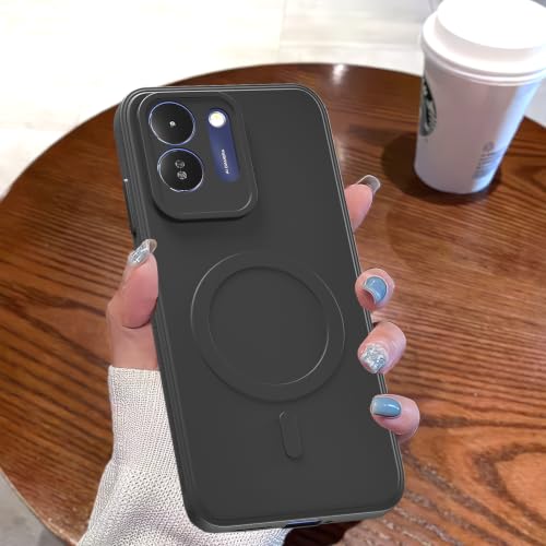 Image of Outlouders Back Cover for Poco M8x 5G | Soft Matte Silicone | Slim Fit | Magnetic-Safe Logo Design (Magnetic-Safe Not Compatible) | Shockproof | Camera Protection Bumper Case (Black)