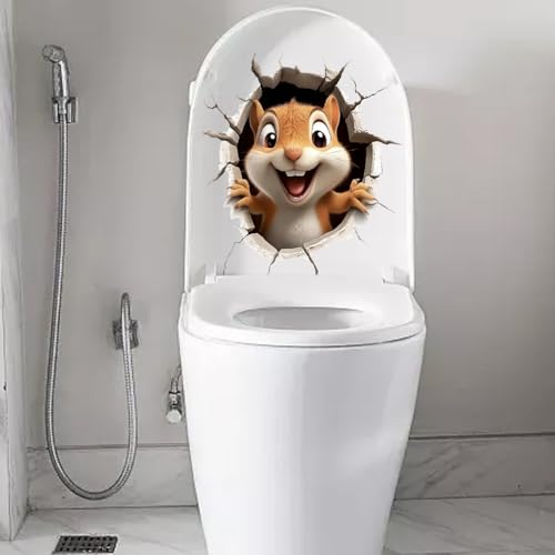 3D-Aufkleber in Tierform Lustige Katze Hund Eichhörnchen Toilettensitzbezug Dekoration Wasserdicht für Toilettendeckel Wandaufkleber Badezimmer (Eichhörnchen)