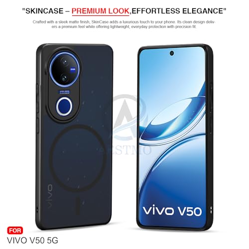 Image of AESTMO Vivo V50 5G / V50e 5G Back Cover | 360 Protection | Matte Frosted Hard Back Translucent | Compatible with MagSafe Accessories for Vivo V50 5G / V50e 5G (Smoke Black Matte PC+Black TPU Bumber)
