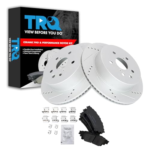Image of TRQ Performance Rear Brake Pad and Rotor Set Ceramic Coated Drilled Slotted Rotors Compatible with 2014 Lexus IS250