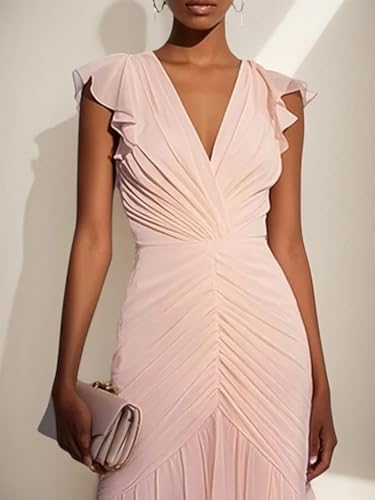 Women Chiffon Elegant Party Prom Dress Sexy Wedding Guest Dresses V-Neck Cocktail Dress with High-Low Hem3