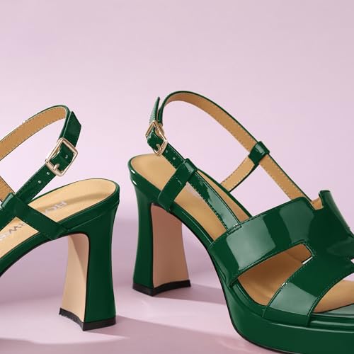 Image of ROSERWISH Heels for Women Chunky Block Platform High Heels Square Open Toe Strappy Heel Sandals Wedding Party Prom Fashion Slingback Dress Pump Sandals Shoes