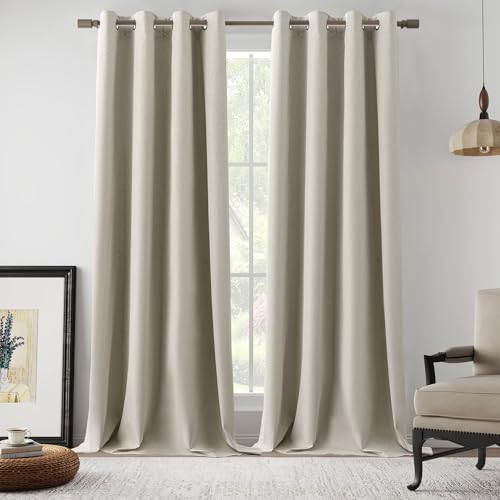 LCOOMZEN Full Blackout Natural Linen Curtains 92 Inch Length 2 Panels