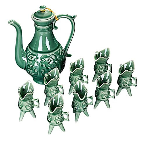 Juego de vino de cerámica Flagon, copa de vino blanco, celadón, taza antigua, trípode, copa de vino, dispensador de vino regalo (Color: A) (A)