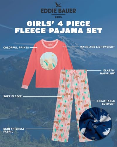 Eddie Bauer Girls' Pajama Set - 4 Piece Matching Fleece Graphic Pajama Tops and Pajama Pants for Girls (Sizes: 5-14)2