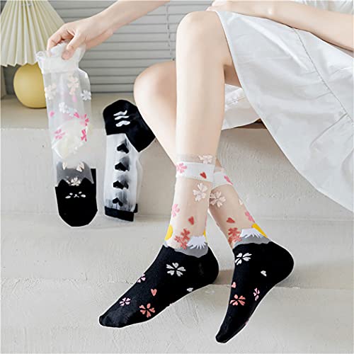 Image of Formery 3 Pairs Transparent Lace Mesh Socks Cute Ultrathin Sheer Ankle Socks Crystal Glass See Through Short Silk Stockings for Women and Girls