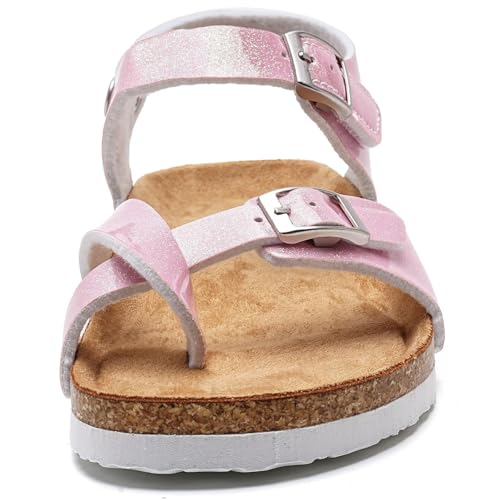 Image of Torotto Girls Boys Sandals with Cork Footbed Adjustable Buckle Summer Slides Flip Flops Open Toes Flat for Kids Toddler