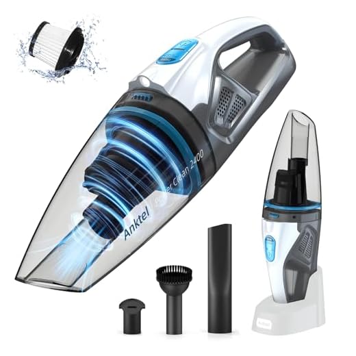 Anktel PowerClean 2400 Handheld Vacuum Cleaner 9000 Pa with LED Lighting Cordless Wet and Dry Handheld Vacuum Cleaner with Washable HEPA Filter Bagless by Car, Home