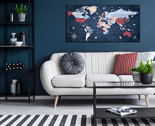 Zhaoshop 101 Blue World Map Wall-Art For Office - Large World Maps For Wall - Canvas Wall Art Stretched And Framed Ready To Hang Size 40 Inch X 20 Inch thumb #7