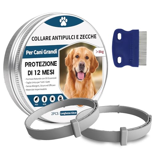 2 Pezzi Antiparassitario Per Cani,Collare Antipulci per Cane,Realizzato Con Oli Essenziali Naturali, Sicuro ed Efficace, Universale per Cani e Gatti,Protegge per 12 Mesi (cani di grossa taglia)