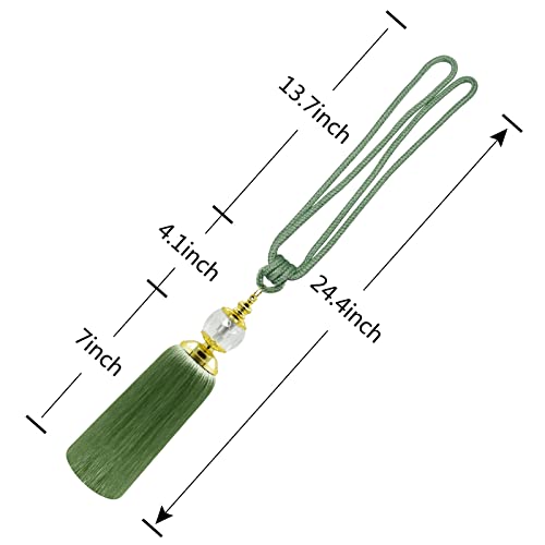 Tassel Curtain Tiebacks Boho Handmade Curtain Tie Back Holders Crystal Outdoor Farmhouse Curtain Holdbacks for Drapes Decorative Tassel Ties Hook for Sheer Curtains Green 2 Pack
