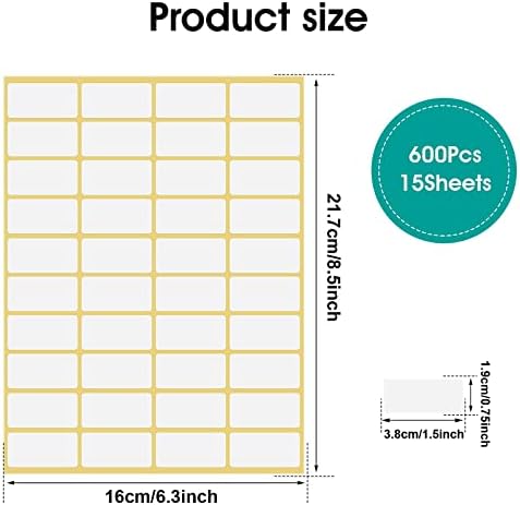 Grevosea 600 Pieces Matte White Labels Stickers, 19x38mm Small Sticky Labels Self Adhesive Address Labels Stickers Blank Name Labels for File Folders Envelopes School Office and Home (15 Sheet)