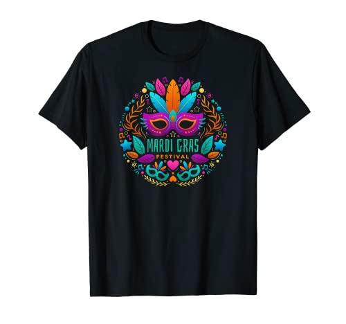Mardi Gras Gift T-Shirt Mardi Gras 2022 Perlas Máscara Plumas Camiseta