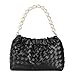 COAIMANEY Womens PU Leather Woven Dumpling Purse with Pearl Chain, Crossbody Bag Evening Clutch for Wedding Party Prom