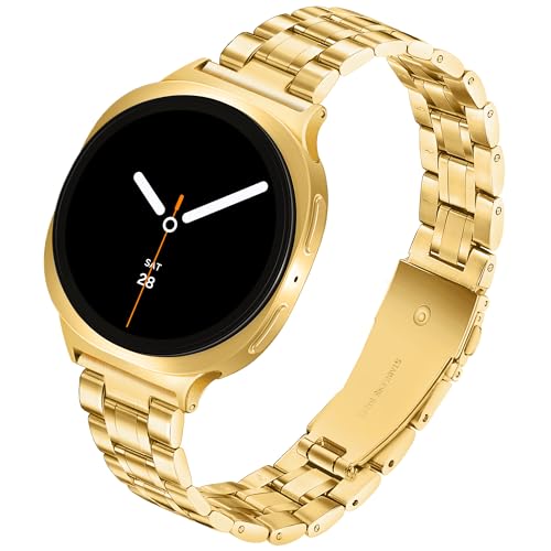 G-ficu Slim Metal Band for Samsung Galaxy Watch 8 Band 40mm 44mm/Galaxy Watch 8 Classic Band 46mm Women Men, Stainless Steel Thin Dressy Replacement Bracelet Strap for Samsung Watch 8 Bands-Gold by G-ficu - Used condition - US$15.05