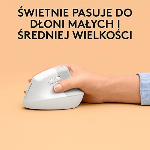 Logitech Lift for Mac, bezprzewodowa pionowa mysz ergonomiczna, Bluetooth, ciche kliknięcia, ciche kółko Smartwheel, dla macOS/iPadOS/MacBooka Pro/MacBooka Air/iMaca/iPada - OffWhite