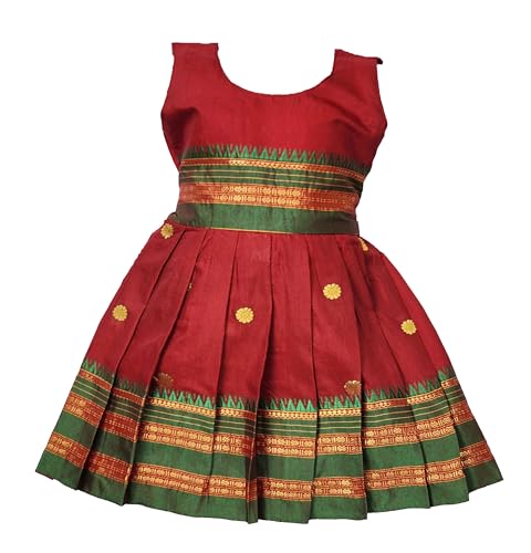 AMBA COLLECTION BOUTIQUE Girl's Traditional Ethnic Wear NarayanPeth Butti Design Sleeveless Frock Maroon