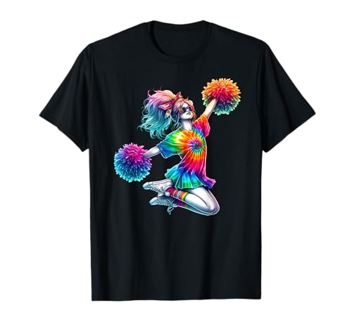 Tie Dye Cheerleader Pom Poms Colorful Cheer Cheerleading Camiseta