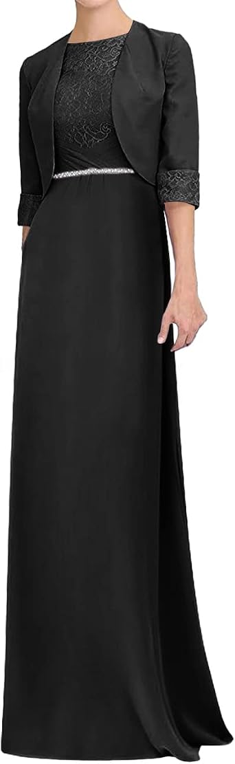 Amazon.com: Vestido largo para madre de la novia con chaqueta, vestido de  noche de gasa para invitados de boda, media manga : Ropa, Zapatos y Joyería