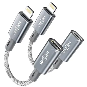 2 Pack 27W USB C to Lightning Cable Adapter, PD Fast Charging & Data Transfer, Type C Female to 24 Pin Male Converter Cord for iPhone 14/13/12/11,iPad, Airpods,Not for Audio/Headphone/OTG