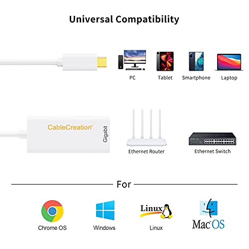 Adaptador CableCreation USB C para Ethernet, adaptador de rede portátil em alumínio RJ45 para USB C