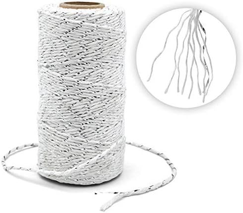 Silver Christmas String,100M Silver and White String Durable Cotton Twine Heavy Duty Wrapping String for Crafts Tags Tying