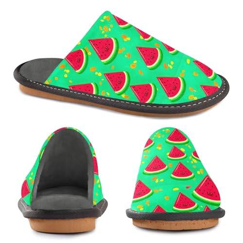 ODAWA Cute Watermelon Slice Green Men's Soft Memory Foam Winter House Shoes Womens Slip On House Shoes Size 4-54