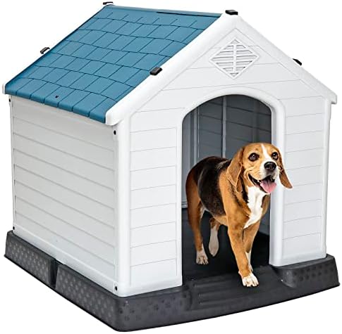 ZENY Plastic Dog House - Water Resistant Dog Kennel for Small to Medium Sized Dogs All Weather Indoor Outdoor Doghouse Puppy Shelter