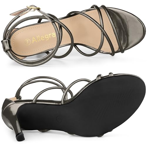Allegra K Allegra K Women's Open Toe Strappy Straps Stiletto Heel Gunmetal Sandals 10 M US