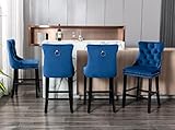 Rhomtree Velvet Bar Stools Modern Upholstered Bar Chairs 27'' Seat Height with Button Tufted Solid W