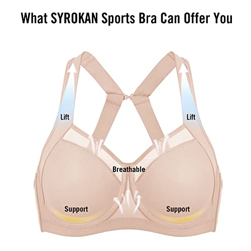 Image of SYROKAN High Impact Sports Bras for Women No Uniboob Unlined Underwire Adjustable Cross Back Bra