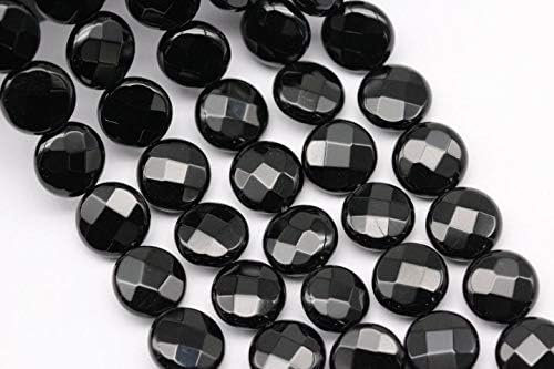 JM Design Black Onyx Faceted Coin Shape Loose Gemstone Beads Size 10mm 15.5'' Strand for Jewelry Making, Arts and Craft