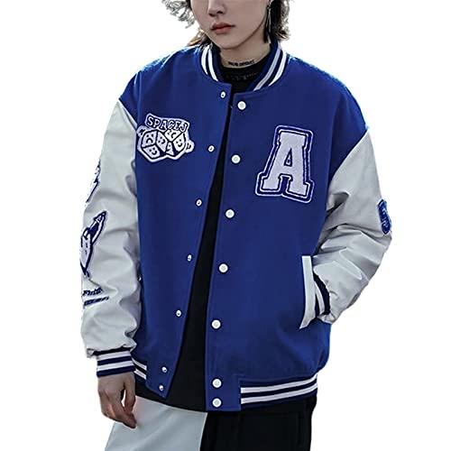 Mxiqqpltky Men's Vintage Varsity Jacket Casual Letter Print Patchwork Baseball Jacket Streetwear Letterman Jacket Bomber Coat