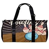 Runde Sporttasche mit abnehmbarem Schultergurt, Retro, Bowling-Training, Handtasche für Damen und Herren