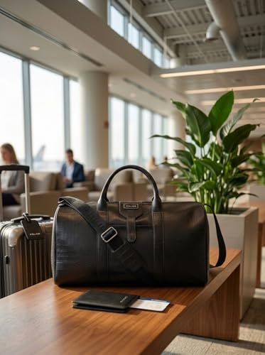 Image of POLICE Premium Travel Duffle Bag | Premium Texture Vegan Leather Duffle for Men & Women | Spacious Weekend & Gym Bag with Adjustable Shoulder Strap