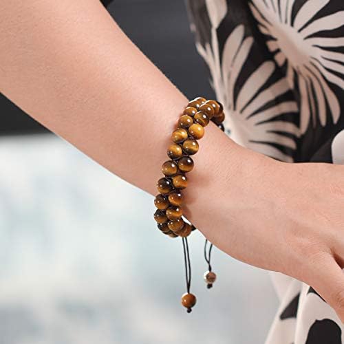 Jewboo Tiger eye Lava Rock Bracelet Healing Crystal Adjustable Unisex Yoga Bracelet Double Beads 8mm Couples
