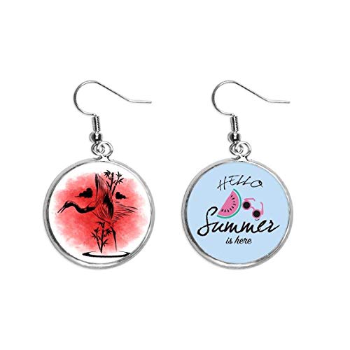 Pendientes de grulla japonesa y sandía en rojo estilo Japan para lóbulo