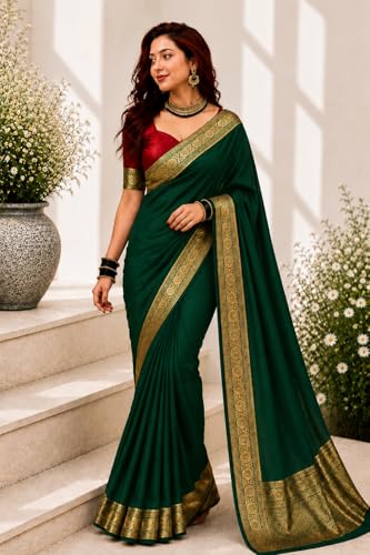 Image of Women's Glory Satin Silk Saree Plain Soft Shiny Elegant Party Traditional Ethnic