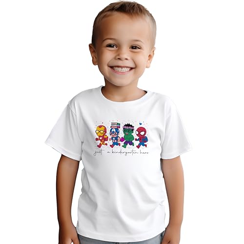 Just A Kindergarten Hero #1 Kids Shirts, X-Small-Medium, Boys Or Girls, Super-Heroes, Great for The First Day of School