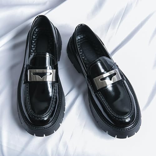 Men's Patent Leather Platform Chunky Slip-On Loafers Fashion Round Toe Slip-On Business Dress Work Shoes with Non-Slip Lug Sole for Work and Daily Casual Wear3