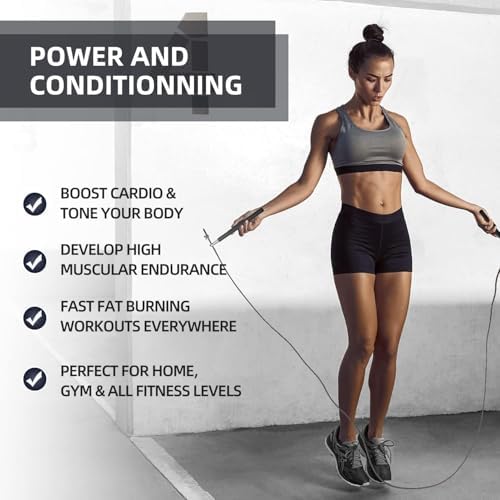 Aputue İp atlama, 360 derece çift bilyalı rulmanlı hız atlama ipi, Kaymaz alüminyum saplı profesyonel model, 3 metre ayarlanabilir dayanıklı çelik tel halat, Fitness antrenman egzersizi siyah - Görsel 2