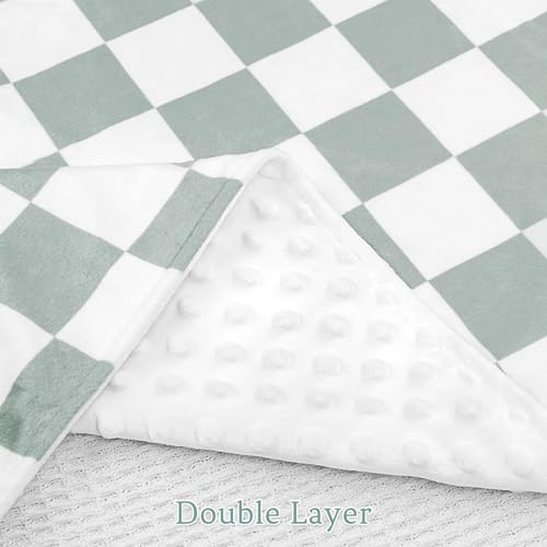DILIMI Baby Blanket, Soft Warm Newborn Toddler Minky Plush Dot Blanket for Girl and Boy Unisex (40×30 in), Green Checkerboard