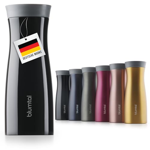 Blumtal Thermobecher 380 ml - Kaffeebecher to go aus Edelstahl - auslaufsicherer Isolierbecher kalt/heiß - 360° Trinköffnung - Thermosbecher mit Quick-Press-Verschluss - Thermo Kaffeebecher - Schwarz