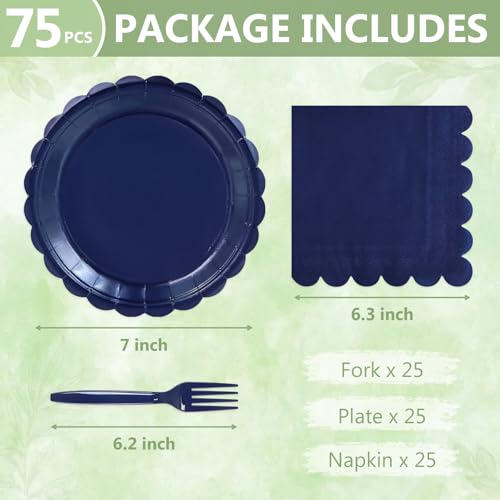 Image of Mulbozy 75Pcs Navy Blue Paper Plates and Napkins Disposable for Party,25-7 inch