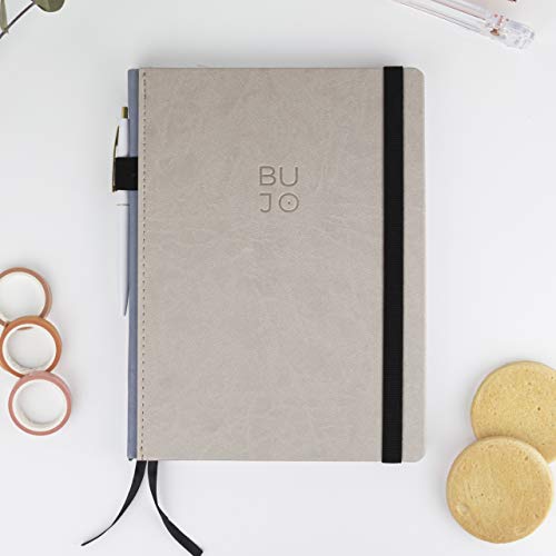 Bullet-Bullet-Zeitschriften L Mocca/gepunktetes Notizblock- 19 x 25 cm- suisse-ardcover-Bindung in Polipiel- 188 Seiten auf Premium Paper-Paper-Agendas Cover