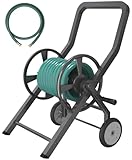 Artigarden Garden Hose Reel Cart with Wheels, Outdoor Heavy Duty Powder-coated Steel Water Storage Winder Holder, Holds 165 ft of 5/8’’ Hose with 3.9 Ft Leader Hose for Outside Lawn Yard, Black