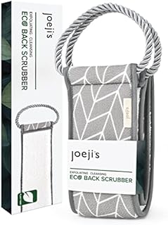 Joejis Back Scrubber - Eco Friendly Natural Plant Fibre Vegan Exfoliator Loofah Strap - Ideal Shower Bath Accessory to Gently Scrub Exfoliate and Cleanse