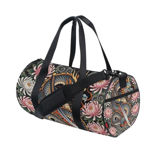 Bolsa de deporte ligera de arte japonés de samurái con bolsillo interior 3